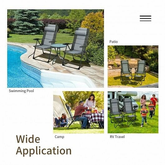 Set of 2 Patiojoy Patio Folding Dining Chair with Ottoman Set Recliner Adjustable-Gray